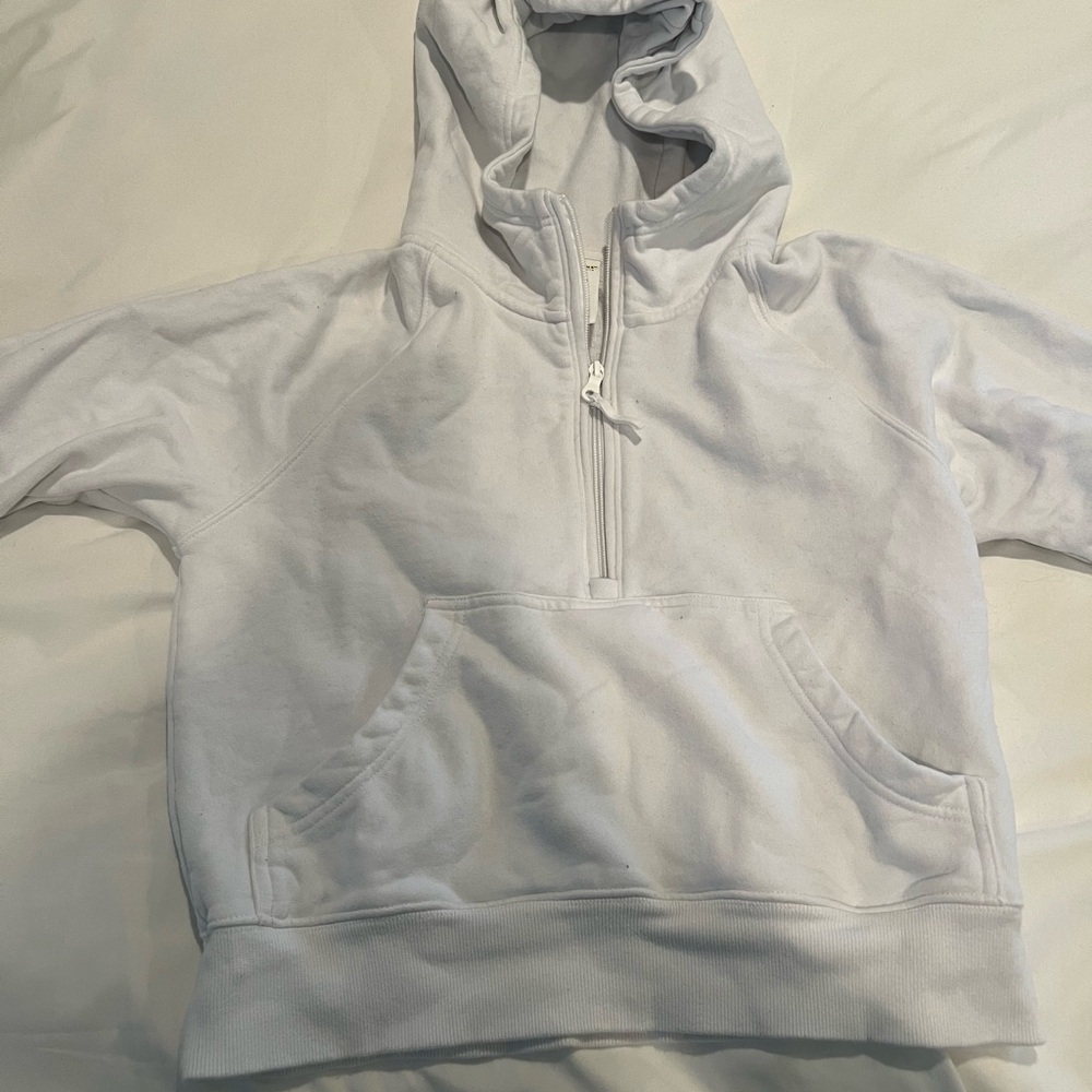 aerie Offline White Half-Zip Hooded Sweatshirt in XS
